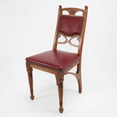 Pair of French Art Nouveau Oak Dining Chairs with Whiplash Side Stretchers - 4182472