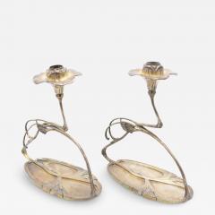 Pair of French Art Nouveau Silver Plate Candlesticks - 4222060