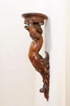 Pair of French Baroque Style 1810s Walnut Wall Sconces with Carved Putti - 3485327