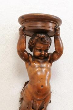 Pair of French Baroque Style 1810s Walnut Wall Sconces with Carved Putti - 3485328