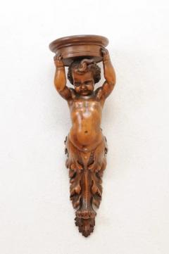 Pair of French Baroque Style 1810s Walnut Wall Sconces with Carved Putti - 3485331