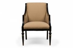 Pair of French Beige Upholstered and Black Wooden Framed Bergere Armchairs - 4172301