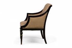 Pair of French Beige Upholstered and Black Wooden Framed Bergere Armchairs - 4172303