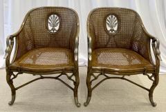 Pair of French Berg re Swan Arm Lounge Chairs Silver Metal Cane Tortoise - 2919401