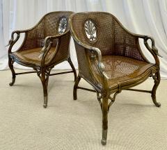 Pair of French Berg re Swan Arm Lounge Chairs Silver Metal Cane Tortoise - 2919402