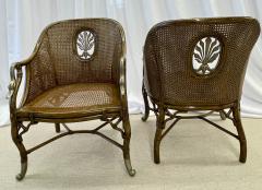 Pair of French Berg re Swan Arm Lounge Chairs Silver Metal Cane Tortoise - 2919403