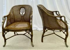 Pair of French Berg re Swan Arm Lounge Chairs Silver Metal Cane Tortoise - 2919404