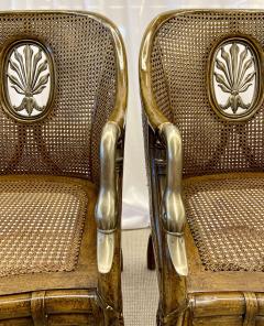 Pair of French Berg re Swan Arm Lounge Chairs Silver Metal Cane Tortoise - 2919407