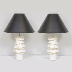 Pair of French Bespoke Glazed Ceramic Ruffle Lamps - 3714161