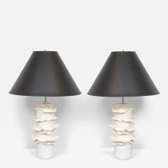 Pair of French Bespoke Glazed Ceramic Ruffle Lamps - 3717241
