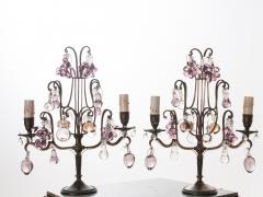 Pair of French Brass and Crystal 2 Light Candelabra Girandoles - 1878425
