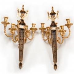 Pair of French Bronze Blue Painted Five Light Antique Wall Sconces - 4568981