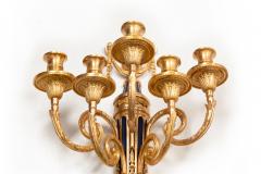 Pair of French Bronze Blue Painted Five Light Antique Wall Sconces - 4568983