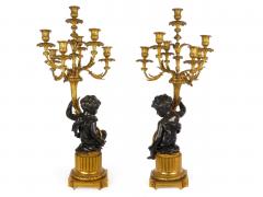 Pair of French Bronze Seven Light Candelabra Lamps ca 1880 - 4800933