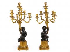 Pair of French Bronze Seven Light Candelabra Lamps ca 1880 - 4800934