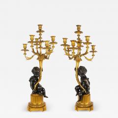 Pair of French Bronze Seven Light Candelabra Lamps ca 1880 - 4801477