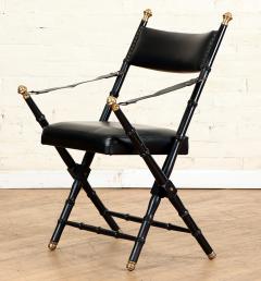 Pair of French Campaign Style Folding Chairs with Faux Bamboo Frames - 1709333