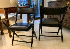 Pair of French Campaign Style Leather Folding Chairs with Faux Bamboo Frames - 2728217