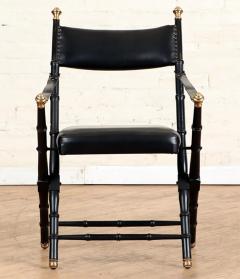 Pair of French Campaign Style Leather Folding Chairs with Faux Bamboo Frames - 2823729