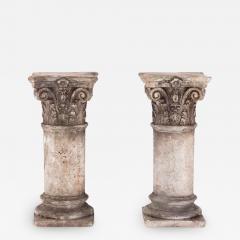 Pair of French Carved Limestone Columns 20th Century - 2549490