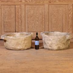 Pair of French Carved Stone Planters with Handles C 1910 - 4768794