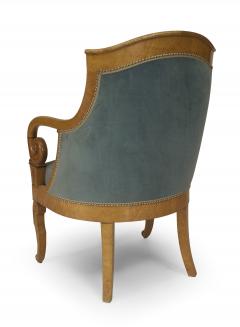 Pair of French Charles X Blue Velvet Arm Chairs - 1399733