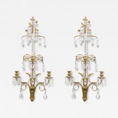 Pair of French Charles X Style Bronze and Faux Crystal Wall Sconces - 4196064