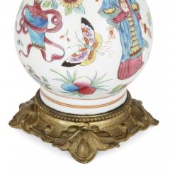 Pair of French Chinoiserie style gilt bronze mounted porcelain oil lamps - 1894793