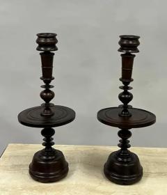 Pair of French Colonial Carved Teak Wood Table Lamp Bases or Candelabras c 1930 - 4111372