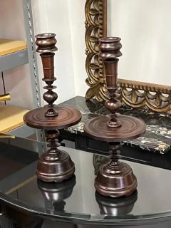 Pair of French Colonial Carved Teak Wood Table Lamp Bases or Candelabras c 1930 - 4111385