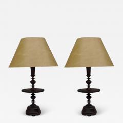 Pair of French Colonial Mid Century Carved Wood Table Lamps 1930 - 1772622