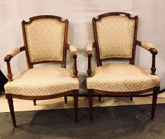 Pair of French Custom Louis XVI Style Carved Bergere Office or Armchairs - 2936709