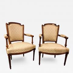 Pair of French Custom Louis XVI Style Carved Bergere Office or Armchairs - 2940042