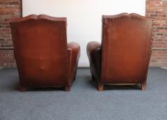 Pair of French Deco Leather Mustache Club Chairs - 2737442