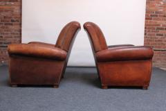 Pair of French Deco Leather Roll Back Club Chairs - 2734118