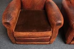 Pair of French Deco Leather Roll Back Club Chairs - 2734124