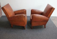 Pair of French Deco Leather Squared Back Club Chairs - 3018568