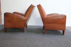 Pair of French Deco Leather Squared Back Club Chairs - 3018569
