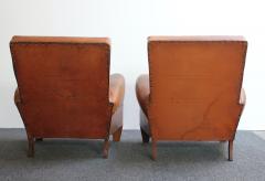 Pair of French Deco Leather Squared Back Club Chairs - 3018570