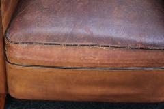 Pair of French Deco Leather Squared Back Club Chairs - 3018573