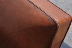 Pair of French Deco Leather Squared Back Club Chairs - 3018574