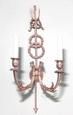 Pair of French Directoire Bronze Dore Bird and Arrow Wall Sconces - 1398401