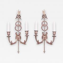 Pair of French Directoire Bronze Dore Bird and Arrow Wall Sconces - 1403067