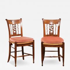 Pair of French Directoire Period Walnut Side Chairs with Carved Stags - 3527696