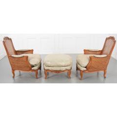 Pair of French Early 20th Century Louis XV Style Bergeres Ottoman - 2057191