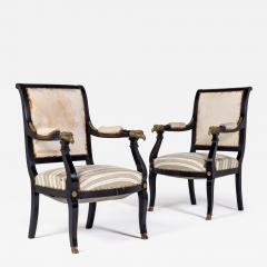 Pair of French Ebonised Armchairs - 3617945