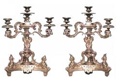 Pair of French Empire Bronze Dore Candelabras with Sphinx Figures - 4631053