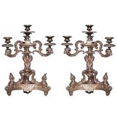 Pair of French Empire Bronze Dore Candelabras with Sphinx Figures - 4631545