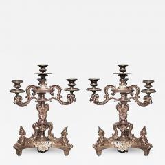 Pair of French Empire Bronze Dore Candelabras with Sphinx Figures - 4631547
