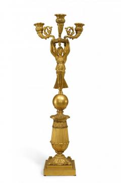 Pair of French Empire Bronze Dore Candelabras with Winged Figures - 4199881